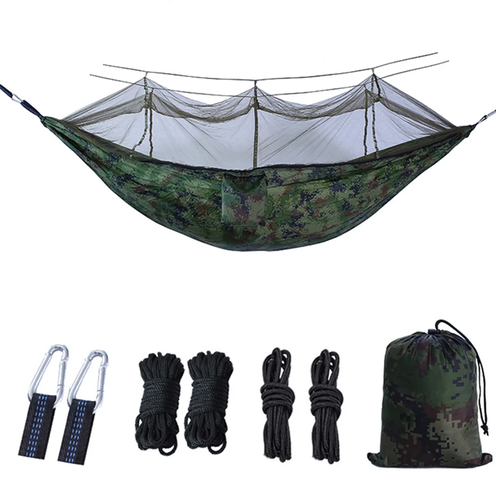 Hammock Camping Outdoor portátil com Mosquiteiro, Alta Resistência Parachute Tecido Hanging Bed, Caça Swing Dormir, Leve