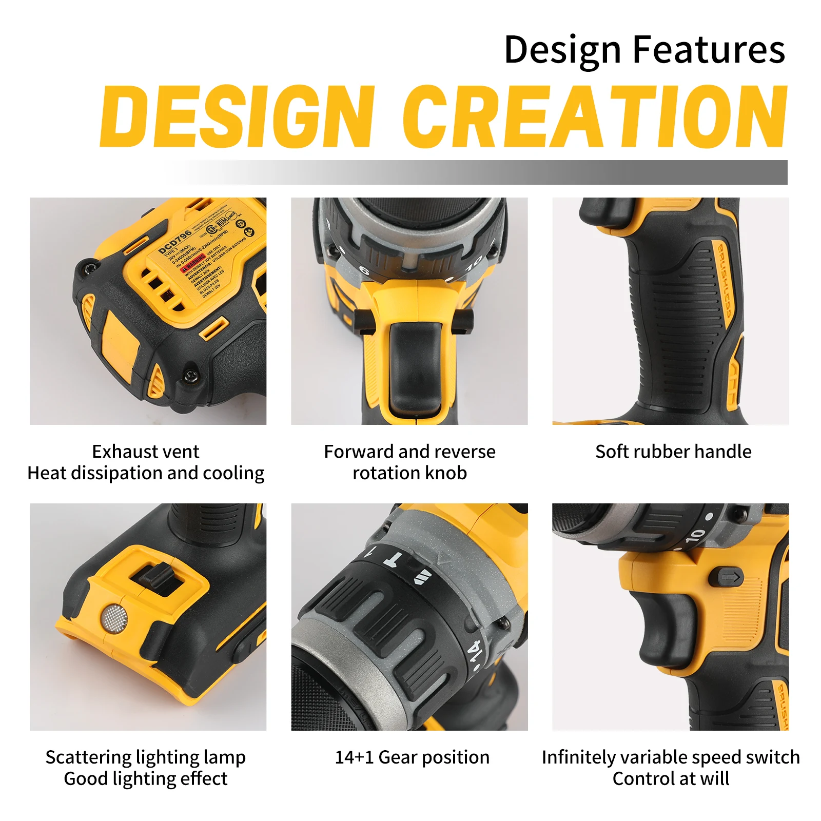 Dewalt DCD796 Bezprzewodowa Wiertarko-Wkrętarka Udarowa Bezszczotkowa Wiertarka Wielofunkcyjna Akumulatorowa Przenośna Narzędzia Elektryczne 20V