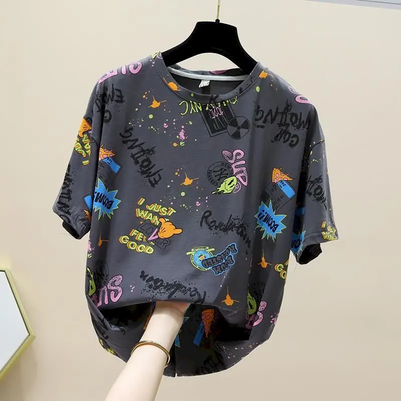 98% Cotton T Shirts Women Fashion Deisgn Cute Printed T-shirt Casual Loose O-Neck Short Sleeve Tops Summer Trend Thin Tshirt