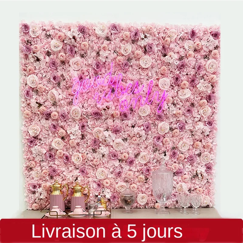 Fleurs de roses en soie 3D, décoration murale de fond de mariage, panneau mural de fleurs artificielles pour décoration de maison, arrière-plan de réception-cadeau pour bébé