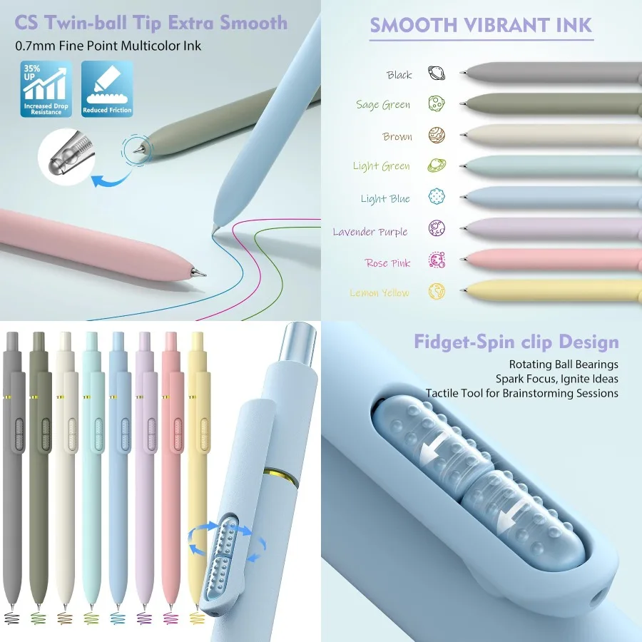 

8 Pack Colorful Gel Ink Pens with Quick-Dry Formula 0.7mm Fine Point Fidget Pens for Smooth Writing Ideal for Journaling and Dr