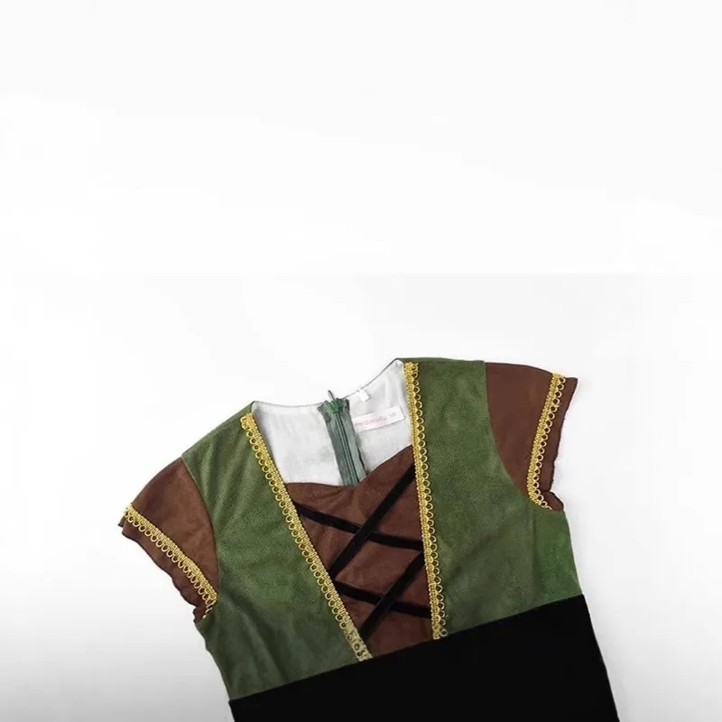 Kids Medieval Hood Cloak Dress With Wrist Guards Girls Green Witch Wizard Elf Cosplay Costume Halloween Carnival Party Outfits - view 5