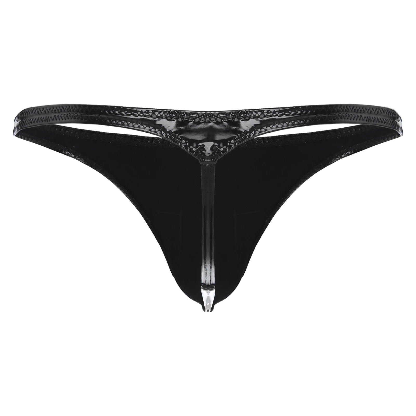 Mens Wetlook G-string Briefs Patent Leather Bulge Pouch Thong Lingerie Underwear T-back Low Rise Open Butt Nightwear Underpants