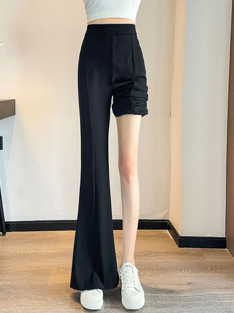 Flare Pants Women Solid Simple Creativity All-match Daily Trendy Popular Elegant Korean Style Ladies Spring Vintage Breathable