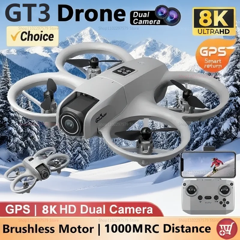 NOVO GT3 Mini Drone 8K Antena Profissional 8k HD 180 ° Câmera dupla inteligente para evitar obstáculos, motor sem escova, quadricóptero, brinquedo RC