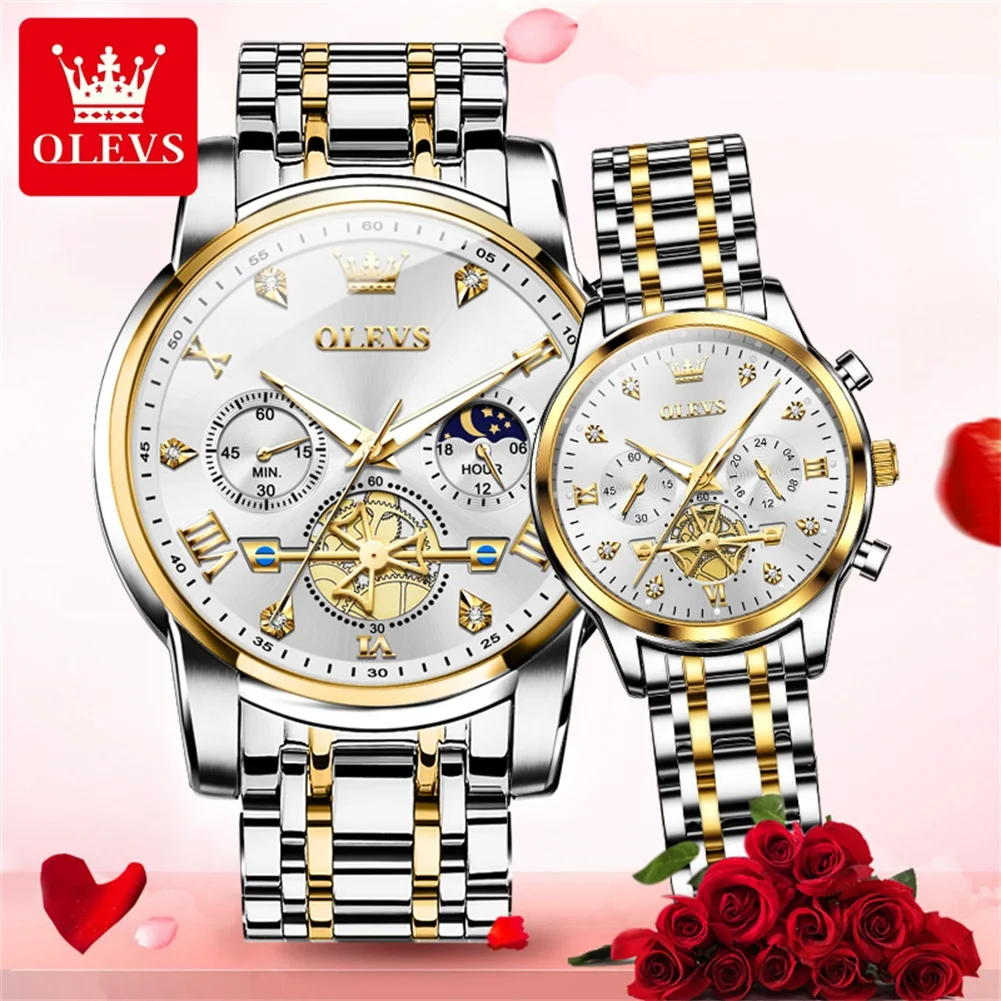 OLEVS-Montre à quartz chronographe de luxe pour couple, acier inoxydable, étanche, mode Shoe, hommes et femmes, tout neuf