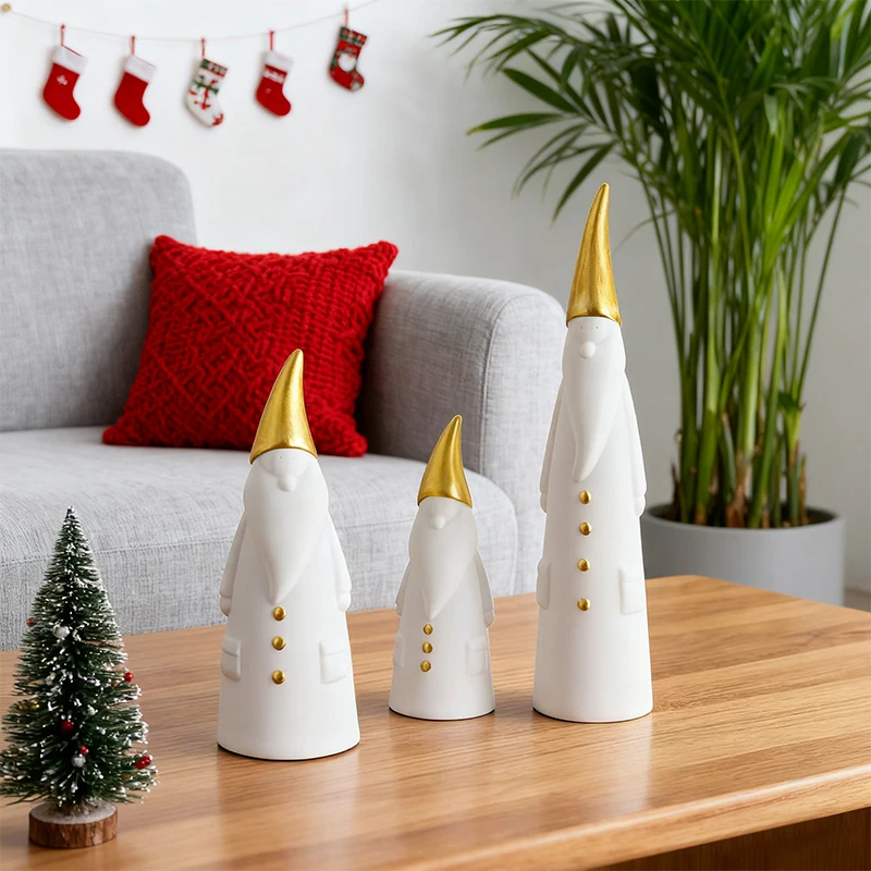 3 Pcs Nordic Style Santa Claus Figurine Set Christmas Ornaments Holiday Party Tabletop Decor for Living Room Bedroom Shelf Decor