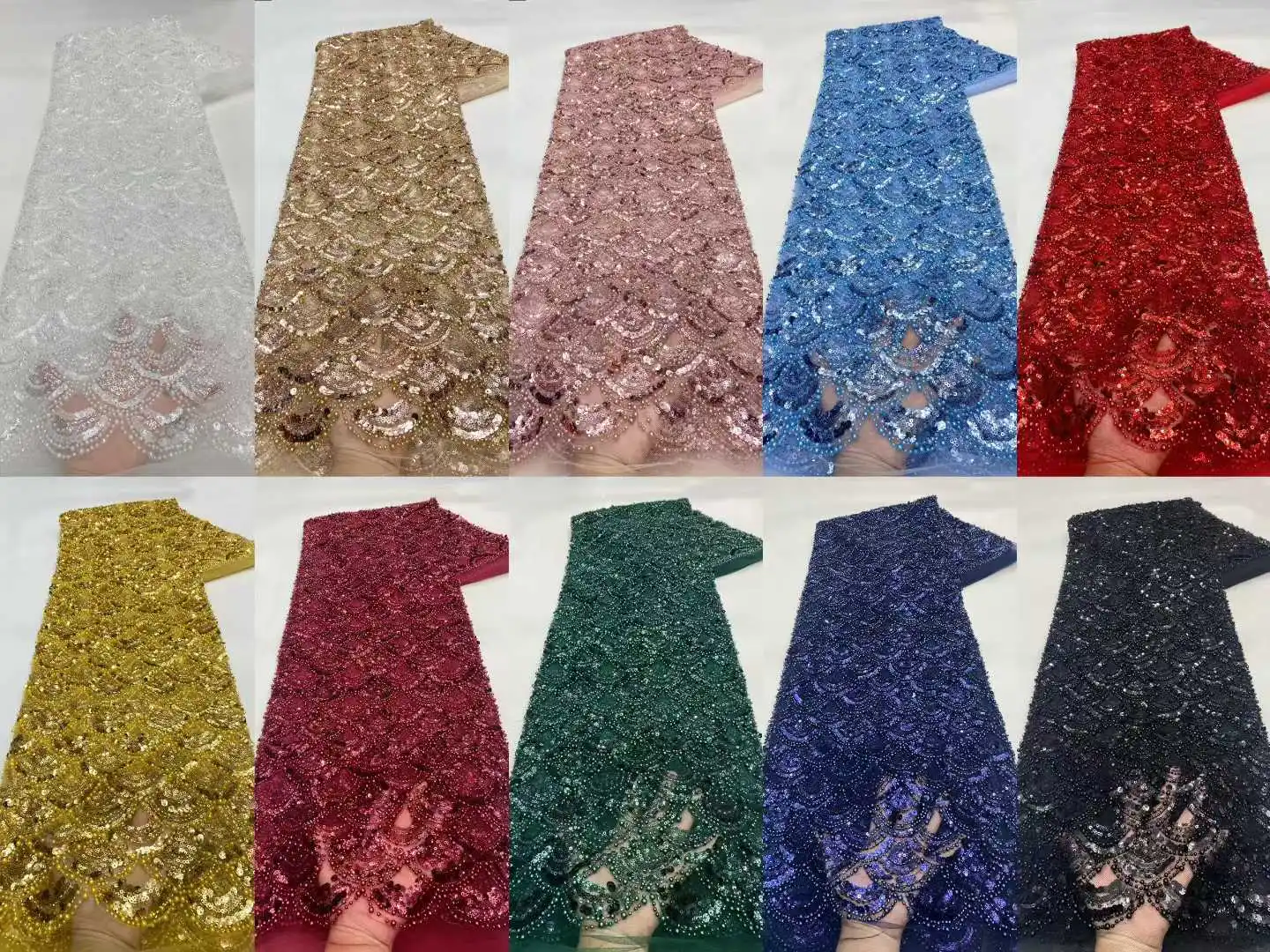 African Beaded Tulle Lace Fabric 2026 High Quality Luxury French Nigerian Sequins Mesh Tulle Lace for Party Dress Sewing
