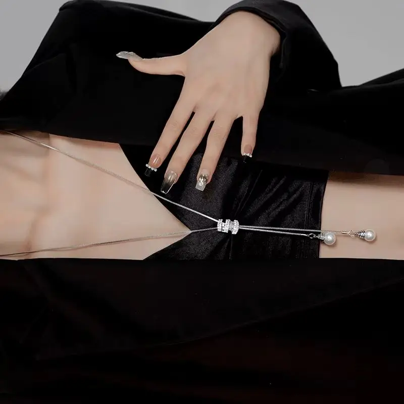 

Spring Simple Long Pearl Spiral Adjustable Pendant Necklace for Women Charm Zircon Sweater Chain Exquisite Jewelry Accessories