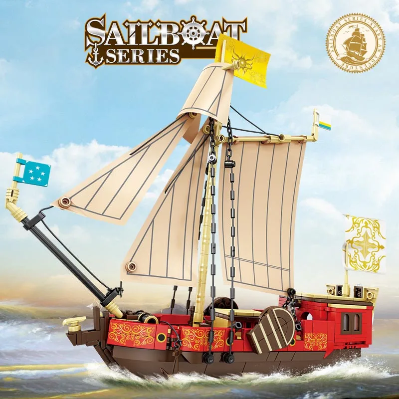 

City MOC Classic Sailboat Retro Yacht Model Building Blocks DIY Pirate Ship Sailing Vessel Bricks Toys For Children Gifts