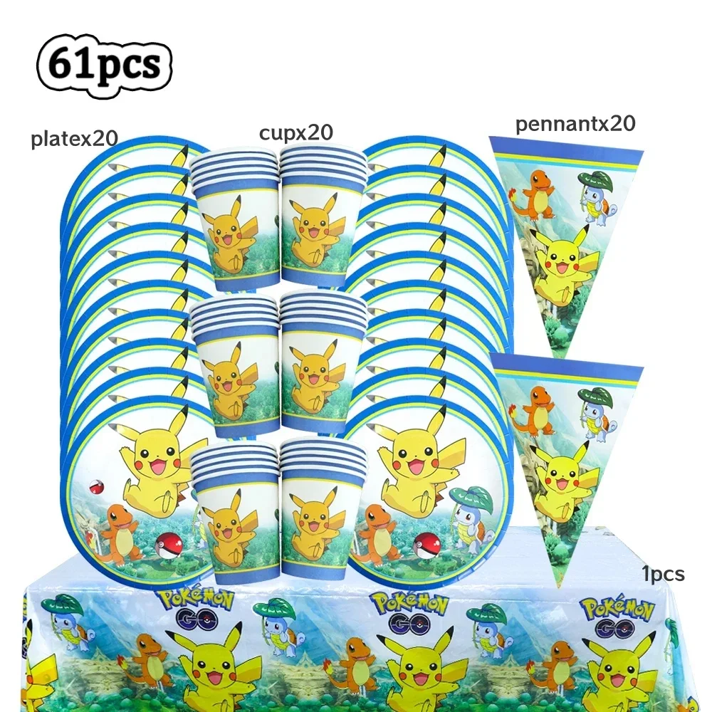 TAKARA TOMY Pokemon Jungen Geburtstag Party Dekoration Einweg Geschirr Set Tischdecke Pappbecher Teller Pikachu Charaktere Liefert 8