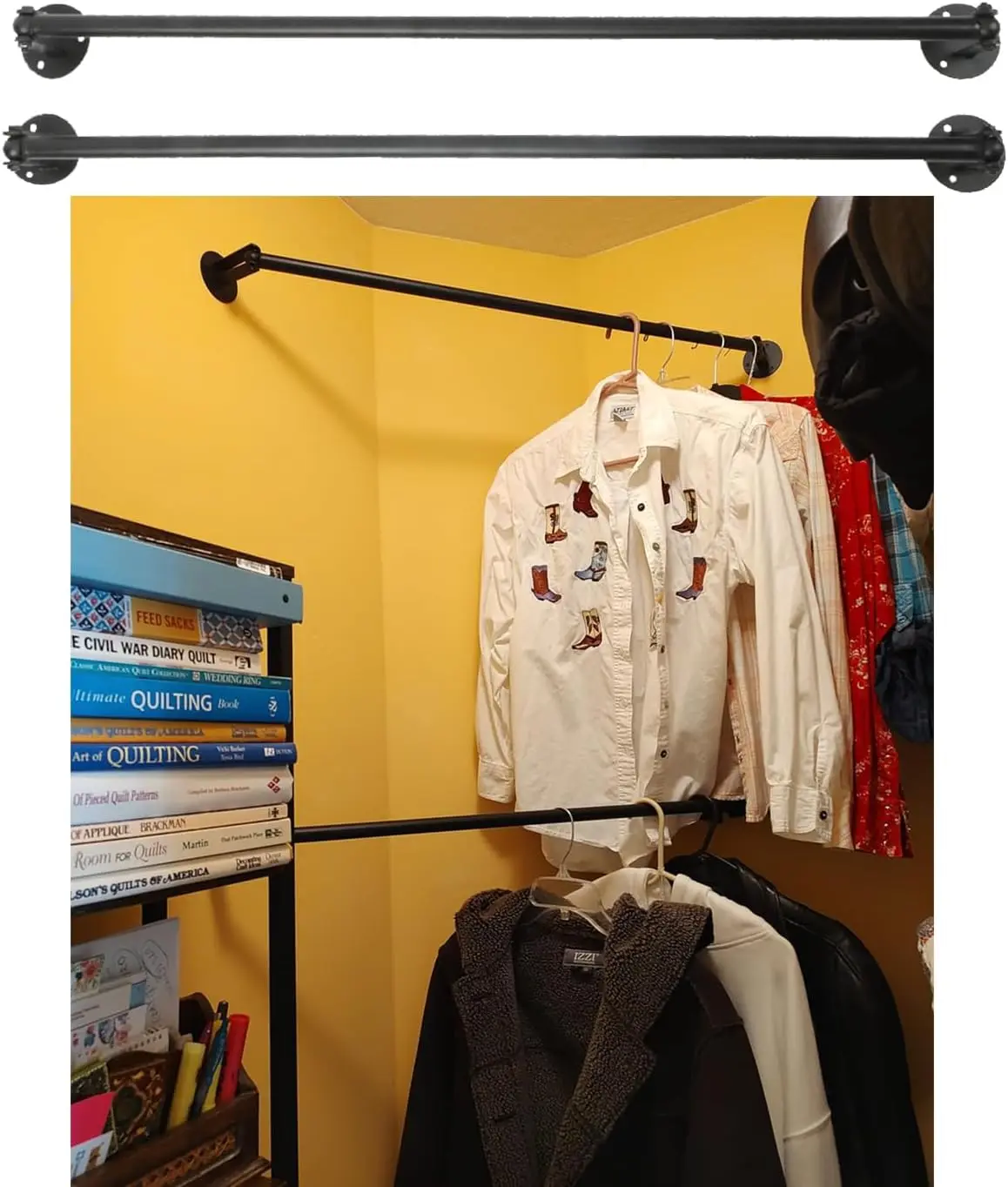 

Corner Garment Rod 34 inches 2 Pack Industrial Pipe Clothes Hanging Bar For Corner Angle Adjustable Wall Mounted Clothes