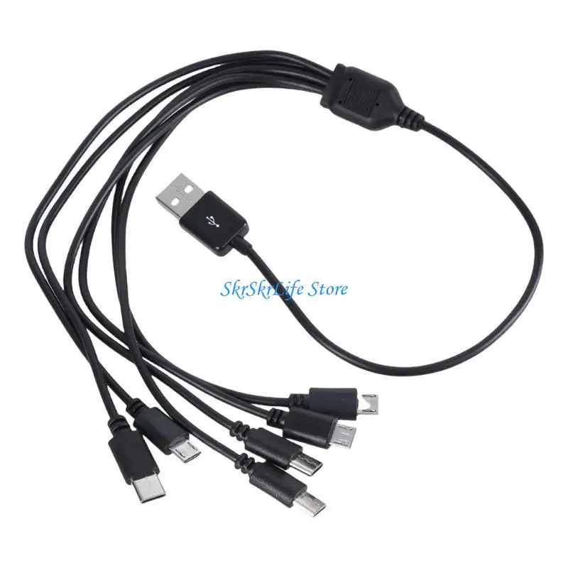 

E65E Universal 1 to 6 Charging Cord USB to USB 5Pin and Type C Connectors Charging Wire Not Support Data for Phones