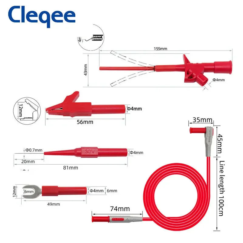 Cleqee P1300F 28PCS Professional Multimeter Test Lead Kit 4mm Banana Plug Wire Quick IC Test Hook Alligator Clip Electronic Tool