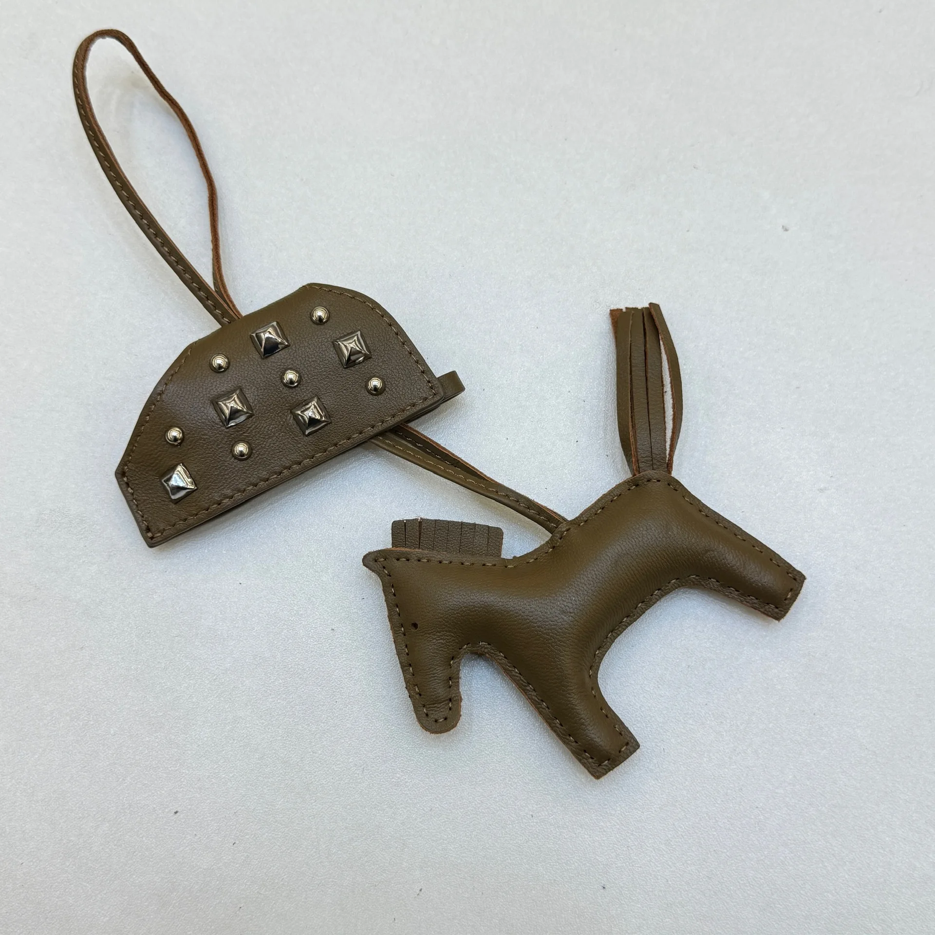 Soft Leather Pony Pendant, Car Pendant, Key Pendant, Handmade Leather New Rivets War Horse Bag Charm, Bag Charm Leather