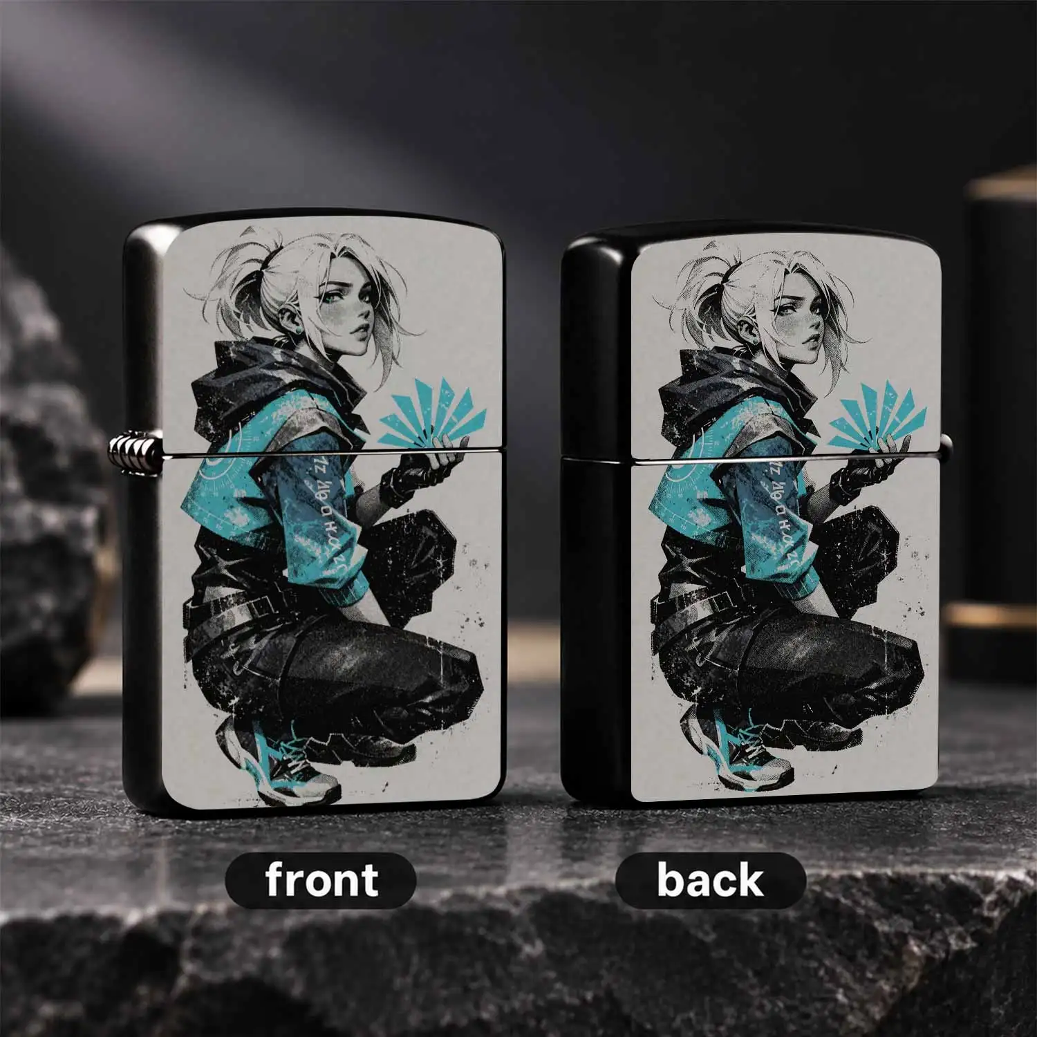 Stylish Game Character Themed Lighter, Trendy High Ponytail Girl Cyan Art Print, Portable For Daily Commute Outdoor Trips, Unique Desktop Decor Collection, Nice Gift For Friends, Durable Fashion Daily Essential, Fits All Scenarios For Creat