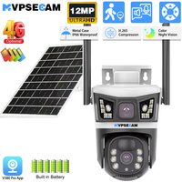 Three Lens Three Screens WIFI Solar Camera 12MP V380 Pro CCTV Outdoor Automatic Tracking Humanoid Detection Support PTZ IP66 Cam