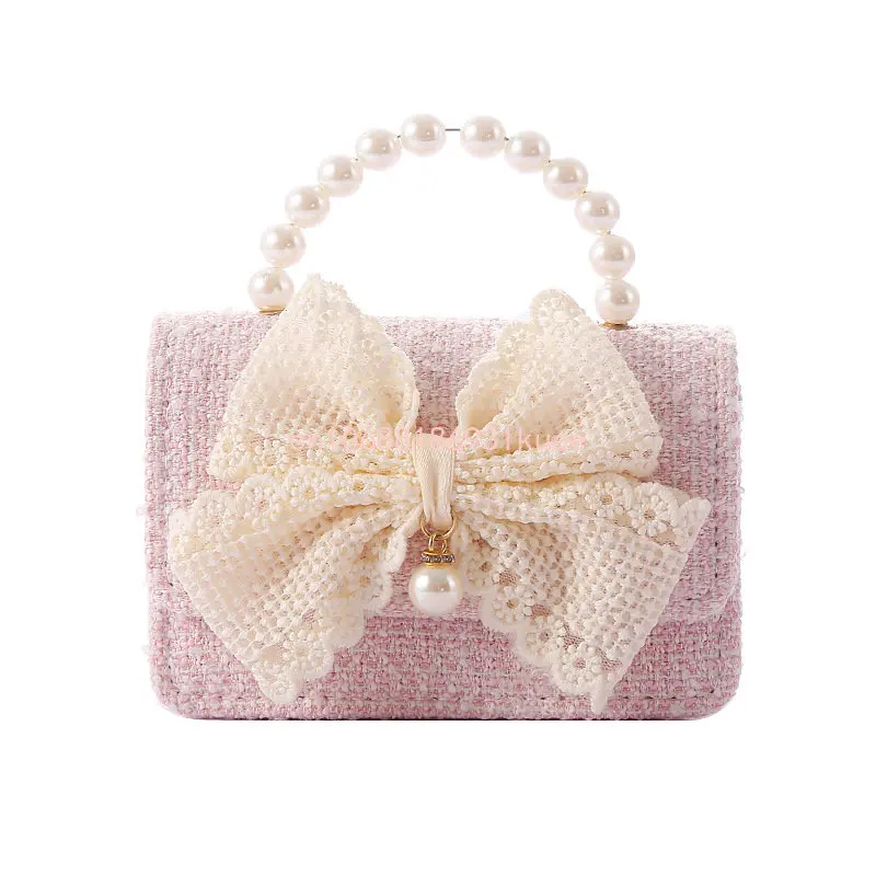 New Kids Mini Handbag Cute Princess Crossbody Bags for Girls Bowknot Party Hand Bag Toddler Linen Purses and Handbags Gift