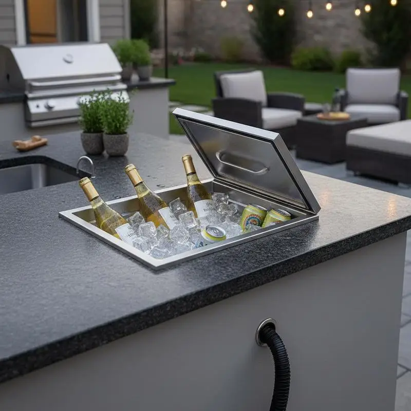 

Built-in Ice Crate 14"L x 12"W x 18"H For Outdoor Kitchen, Patio Bar, BBQ Island, 40qt Capacity, Lid Included, Drainage Tube Plug, Cold Beverage Storage