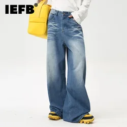 IEFB High Street Men's Jeans New Summer Water Washed Folded Draping Wide Leg Trendy Denim Pants 2024 Casual Straight 9C6100