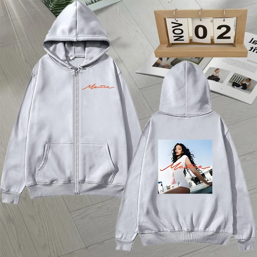 2025 الكورية موضة جيني مانترا زمم هوديي مزدوجة الوجهين طباعة مزدوجة الوجهين طباعة سستة بلوزة من الصوف للجنسين سترة