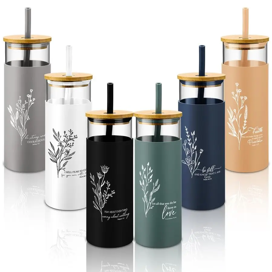 Regalos Inspiradores al por Mayor: Vasos de Vidrio de 16 oz con Forma de Lata, Tazas de Café Estéticas con Tapa de Bambú y Pajita, Regalos de Agradecimiento para Empleados