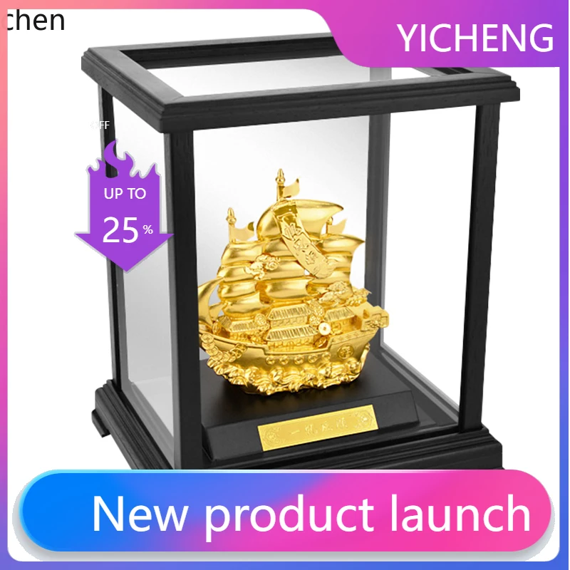 

LYY Smooth Sailing Gold Foil Sailboat Ornament Opening Housewarming Gift Wine Cabinet Entrance Home Wealth-Attracting