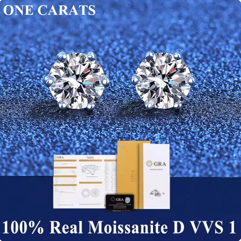 

ONE CAPATS 0.3-3CT GRA 100% Real Sterling Silver With Moissanite Earrings D Color Stud For Women Top Quality Wedding Jewelry