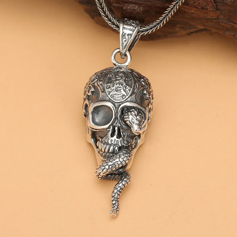 

S925 Intime silver accessories skull Python pendant punk motorcycle alternative hip hop trendy men Dark pendant