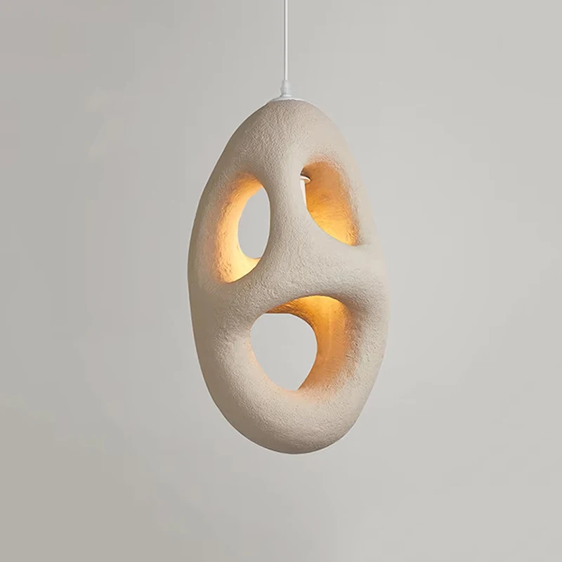 

Japanese Wabi Sabi Beige Porous Shape Pendant Light Home Stay Bedroom Bedside Chandelier Nordic Simple Style Creative Lamps