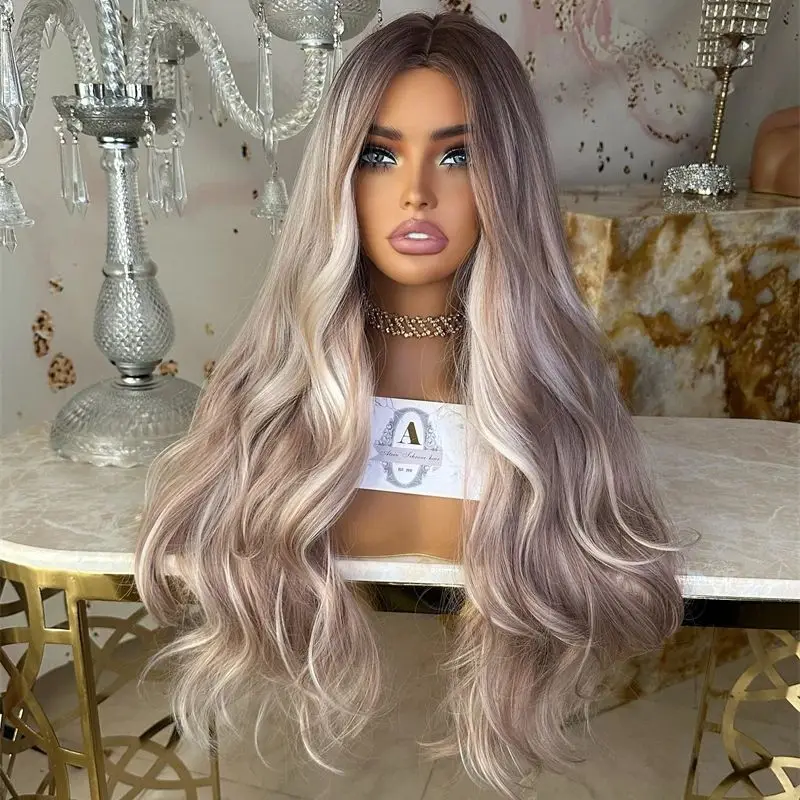 

Парик для вечеринки Ombre Пепельно-серый блондин Мелирование HD Парик фронта шнурка Маленькая кепка большого размера Премиум Высокотемпературное термостойкое волокно Парик бесклеевой