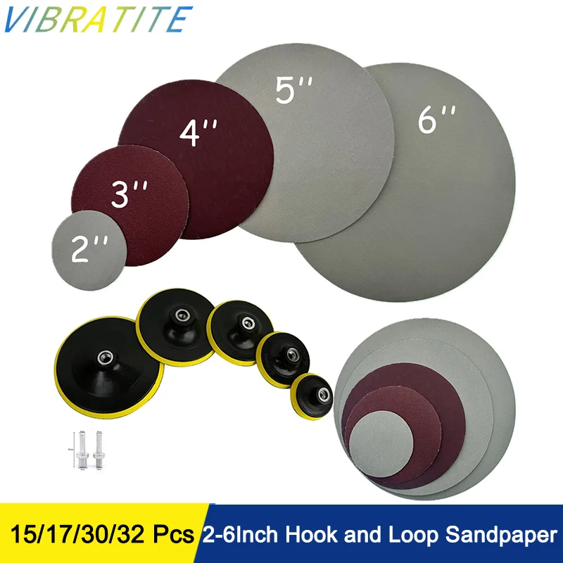 

2/3/4/5/6 дюймов наждачная бумага на липучке 15/17/30/32 шт. с шлифовальной пластиной для отделки деревянной мебели, полировки металла, автомобиля