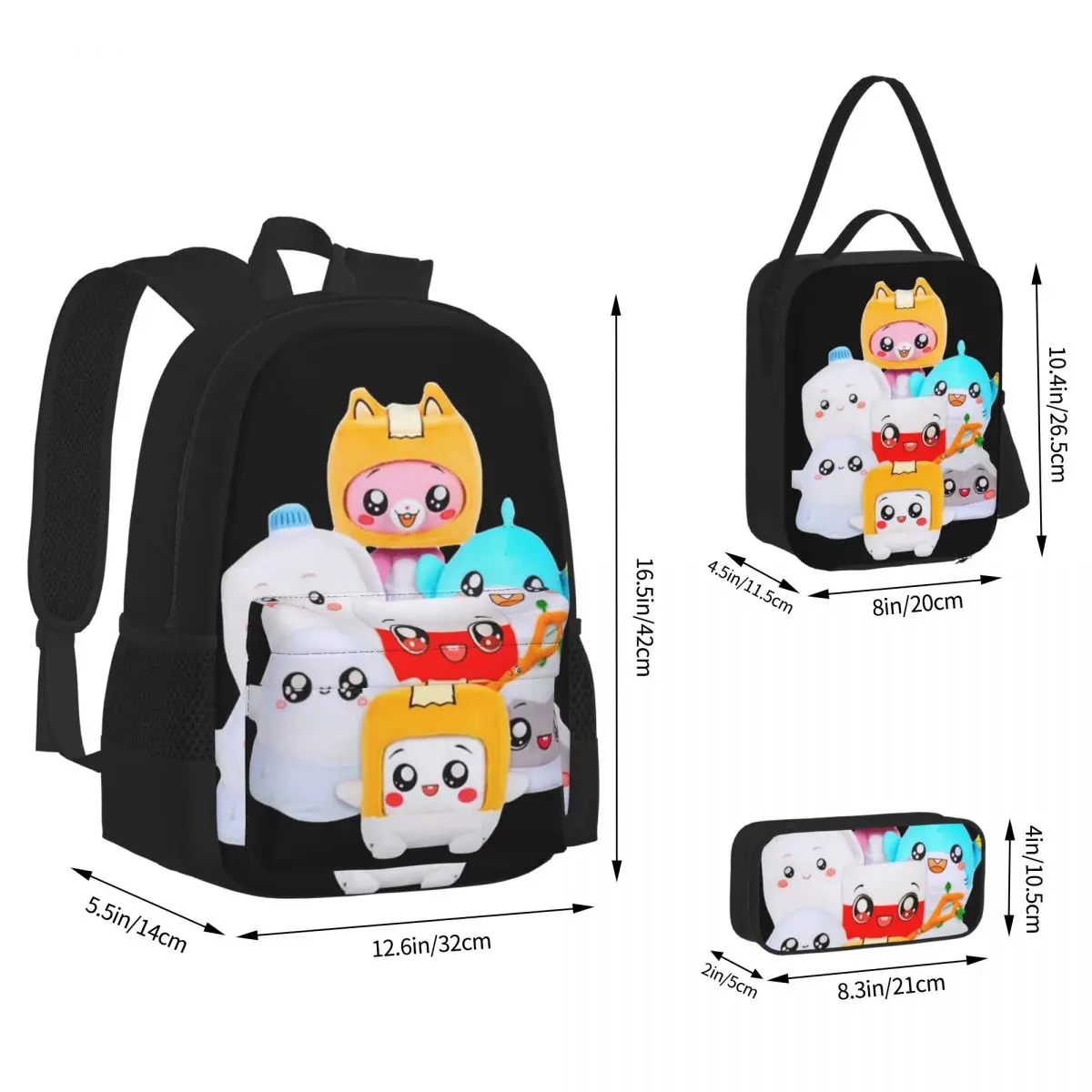 Rocky Lankybox Lanky Box Backpacks Boys Girls Bookbag Children School Bags Kids Rucksack Lunch Bag Pen Bag Three-Piece Set