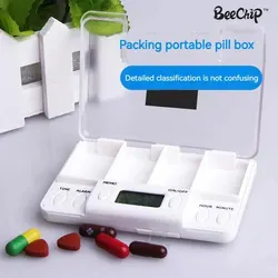 4-Compartment Pill Box Electronic Timing Reminder Portable Travel Pill Box Portable Sealed Pill Organizer Medicine Container