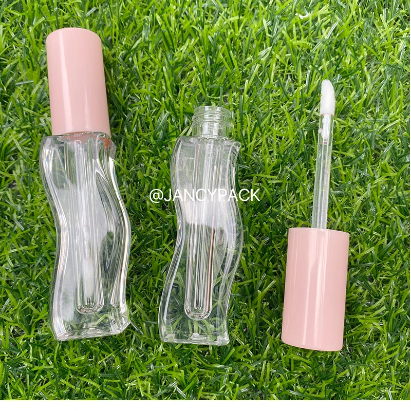 Empty Portable wavy Shape Lip Gloss Bottle Clear Lip Glaze Tubes Round Small Sample Cosmetic Packing Container