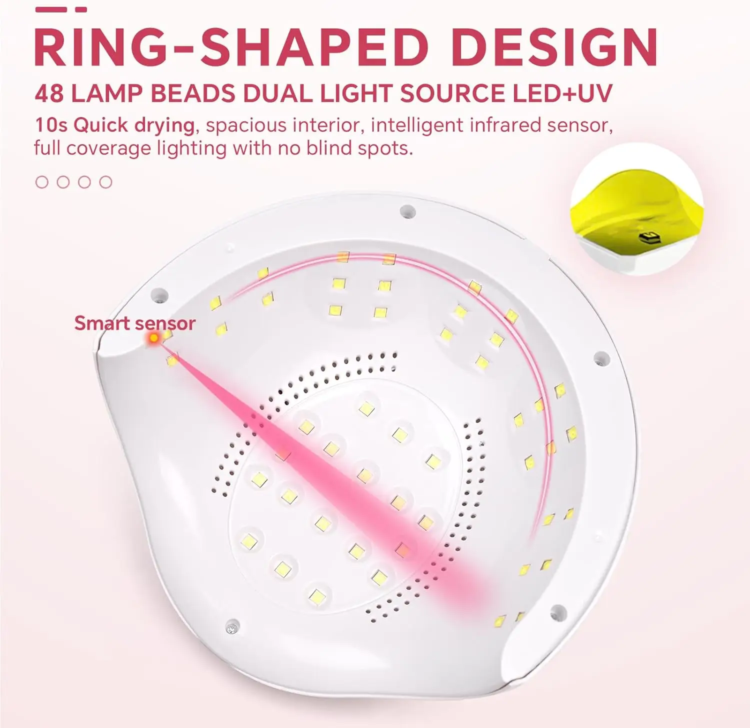 Lampada per unghie UV LED 48W con guanti, sensore intelligente e 4 timer, bianca