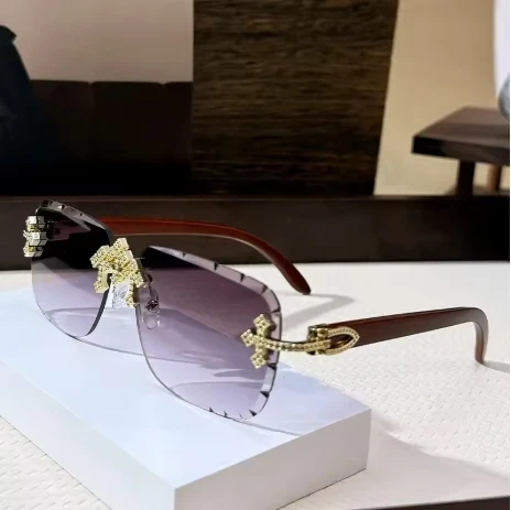 

Vintage Rimless Square Cutting Lens Sunglasses Women For Men Luxury Brand Designer Popular Punk Diamens UV400 Shades Sun Glasses