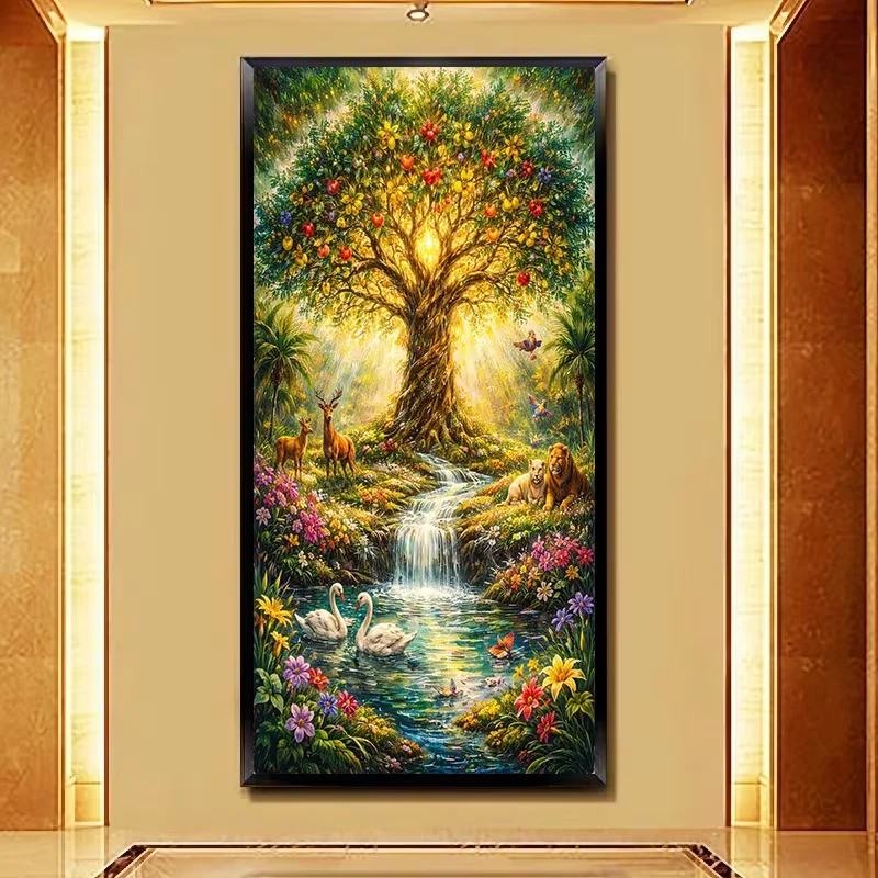 5D DIY Diamond Painting Kit Fruit Tree River Landscape Lion Deer,Full Square Round Diamond Art Rhinestone Embroidery Wall Decor