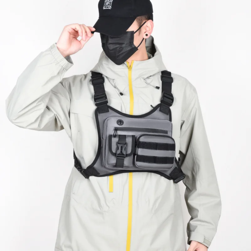 Wear-resistant denim outdoor sports running chest bag, cycling waterproof and load-reducing vest backpack