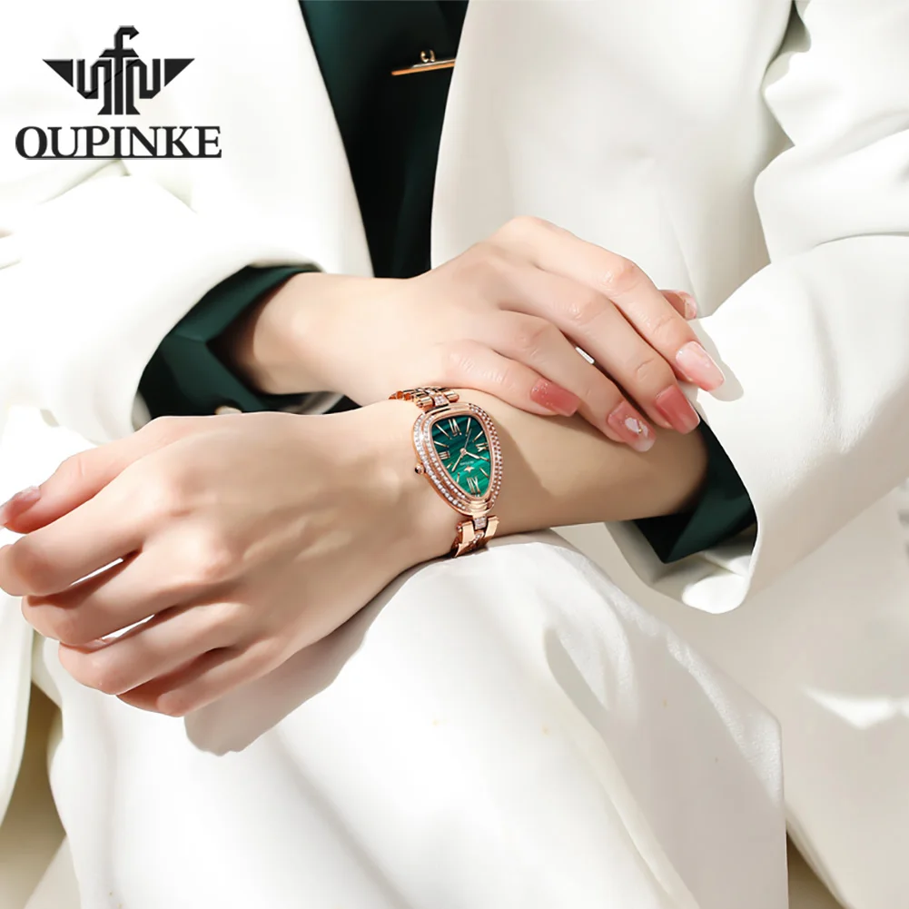 OUPINKE 3192 Women Watch Luxury Elegant Stainless Quartz Wristwatch Waterproof Luminous Ladies Date Watch Bracelet Set Gift