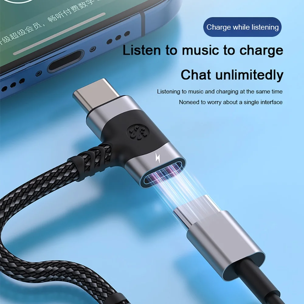 2-in-1 Type C to 3.5mm Jack Audio Adapter PD Charging Splitter Cable Converter for iPhone 15 Samsung Xiaomi