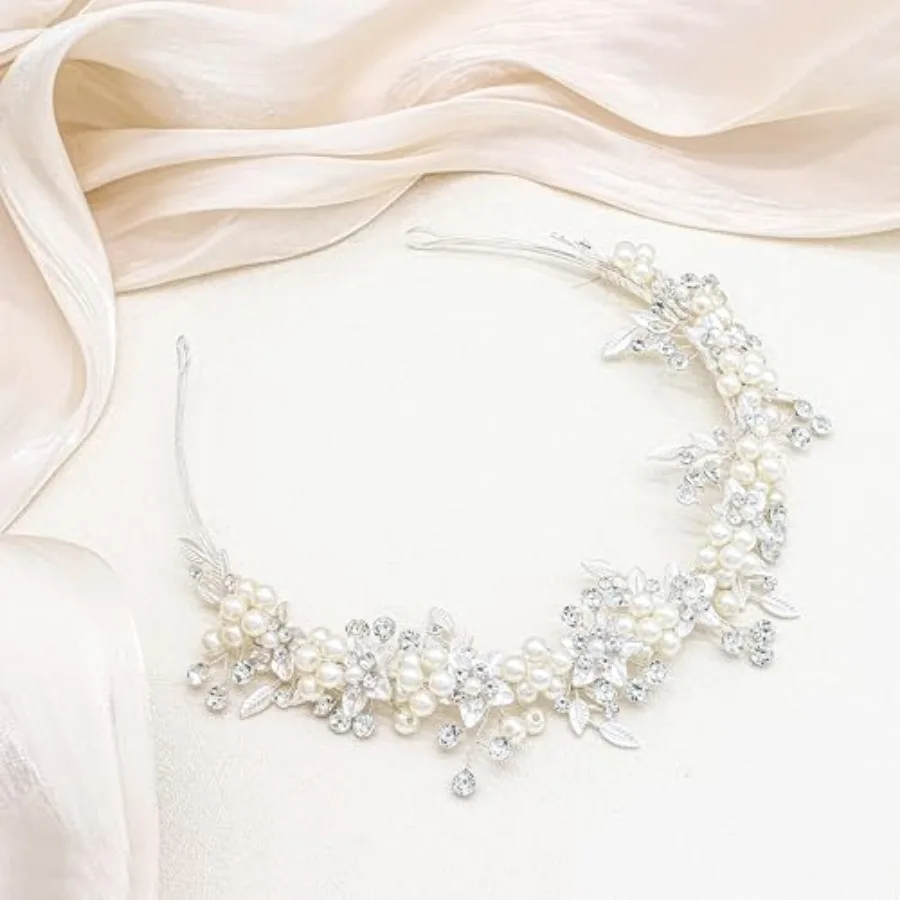 

Oriamour Bridal Headbands Wedding Headpieces For Women Flower Leaves Design Hair Accessories For Bride Rhinestone Crystal Hair