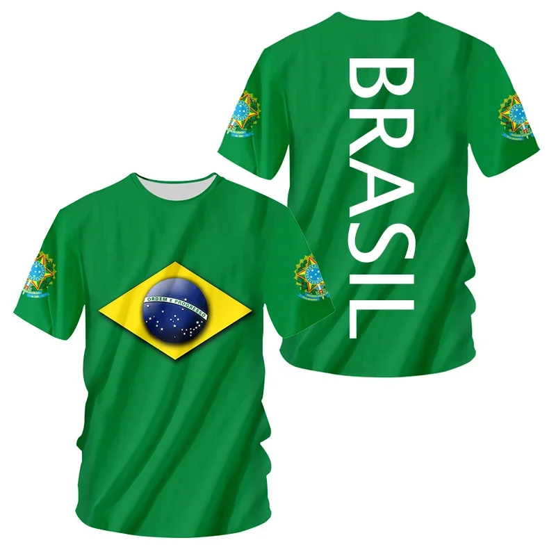 Brazilian Summer Men's 3D Printing Brazilian National Emblem Flag Printing Casual T-shirt O-Neck Loose Short Sleeve Large Men's