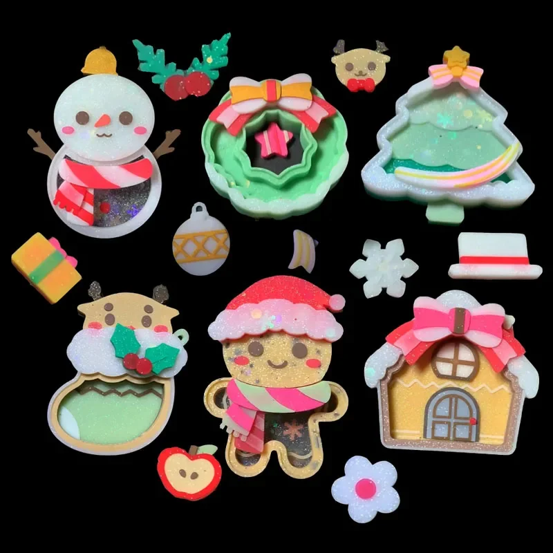 

DIY Epoxy Resin Mold Christmas Shaker Mold Quicksand Mold Set Tree House Snowman Pendant Silicone Mold