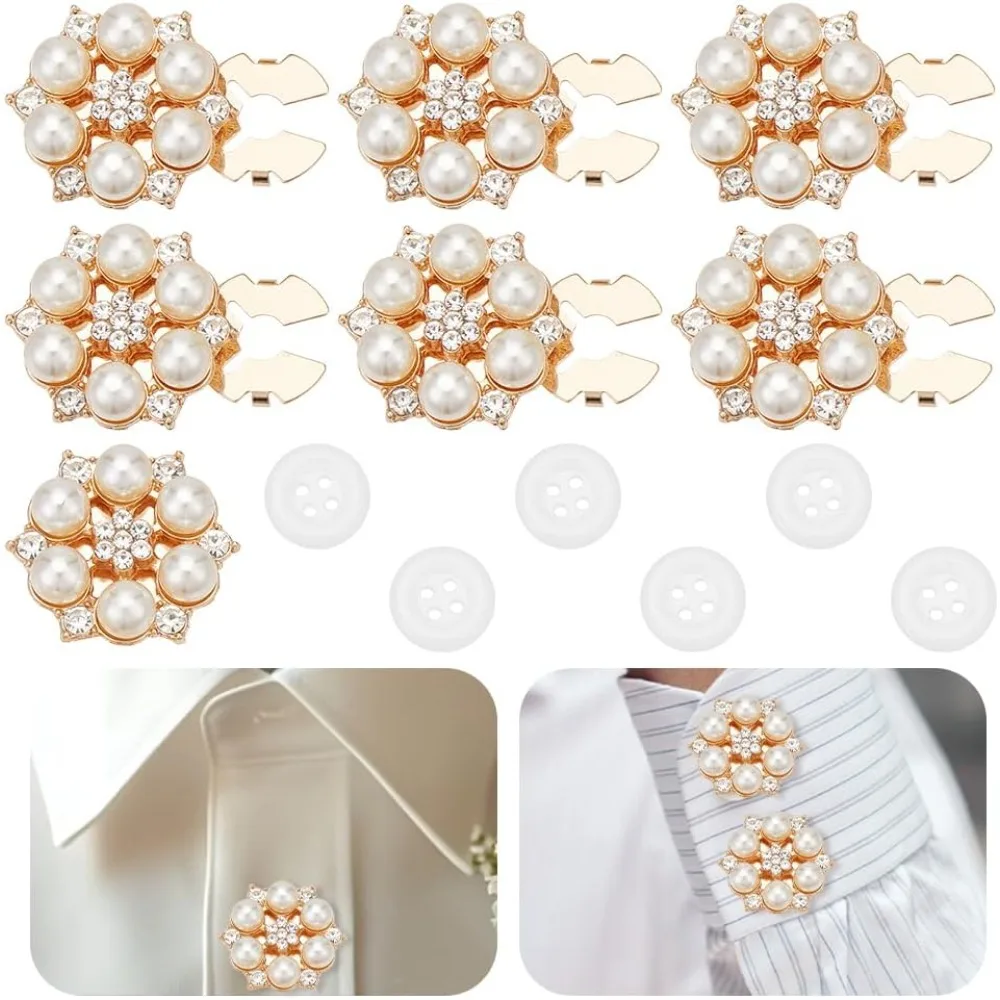 

Covers Rhinestone Covers 1.1x0.98x0.55Inch Faux Pearl Button Cover Silver Flower Brass Clip On Cufflinks Shirt Sleeve Buttonsl
