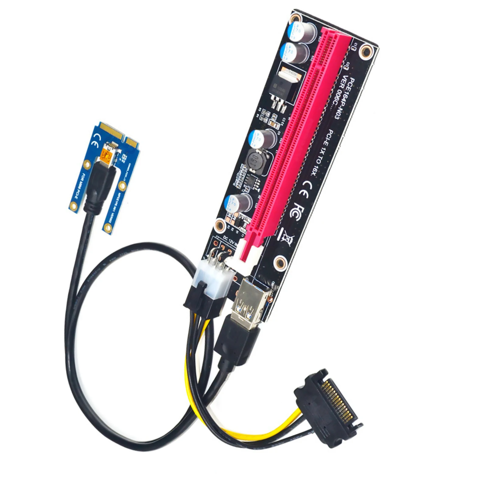 Mini PCI-E to PCI Express Extender Riser Card PCIE 1x to 16x Slot USB3.0 Data Cable SATA to 6Pin Power Supply For Bitcoin Mining