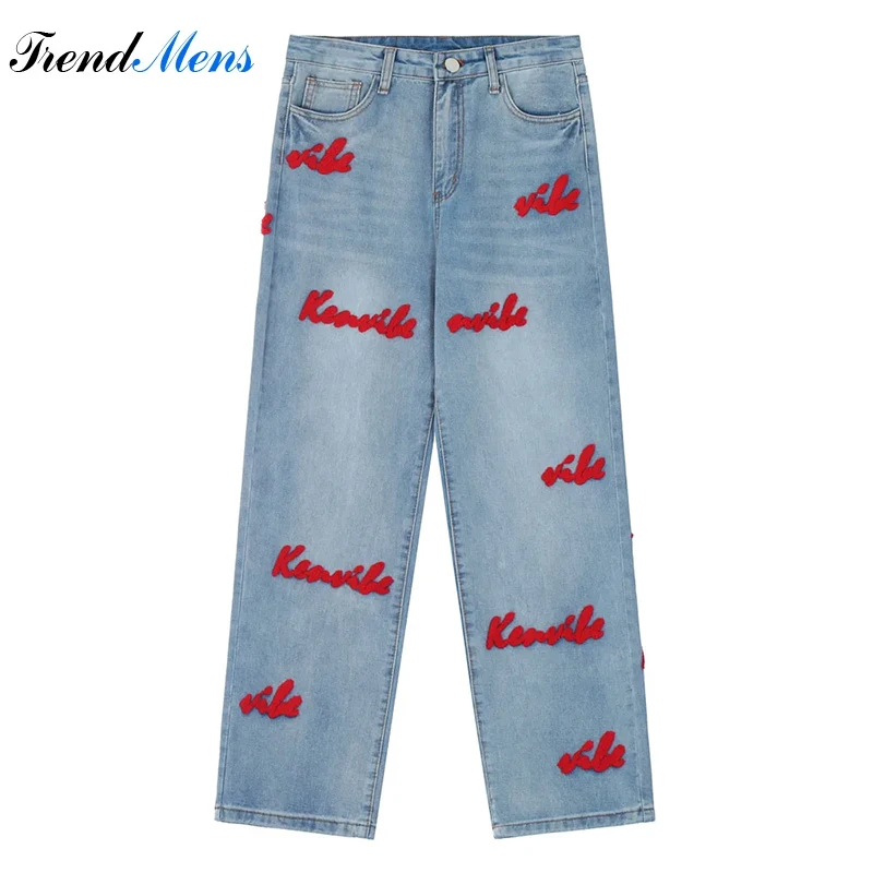 Jeans for Men Casual Baggy Straight-leg Towel Embroidery Trousers Pantalon Homme Men's Clothing Streetwear Cargo Pants Y2k Tops