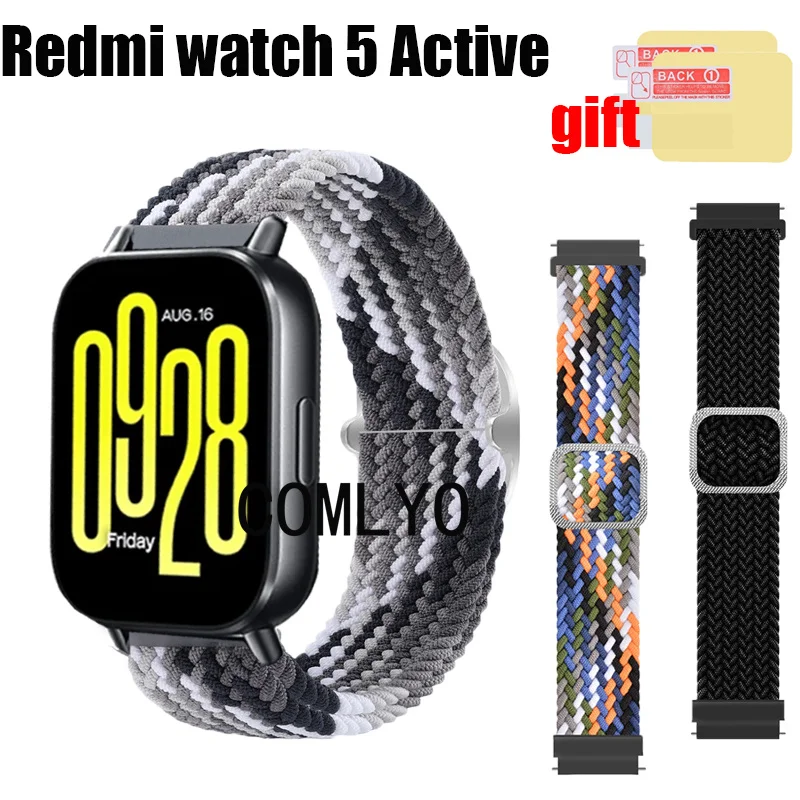 For Redmi watch 5 Active / Lite Smart Watch Strap Band Nylon Belt Adjustable Soft Breathable Wristband Screen Protector Film