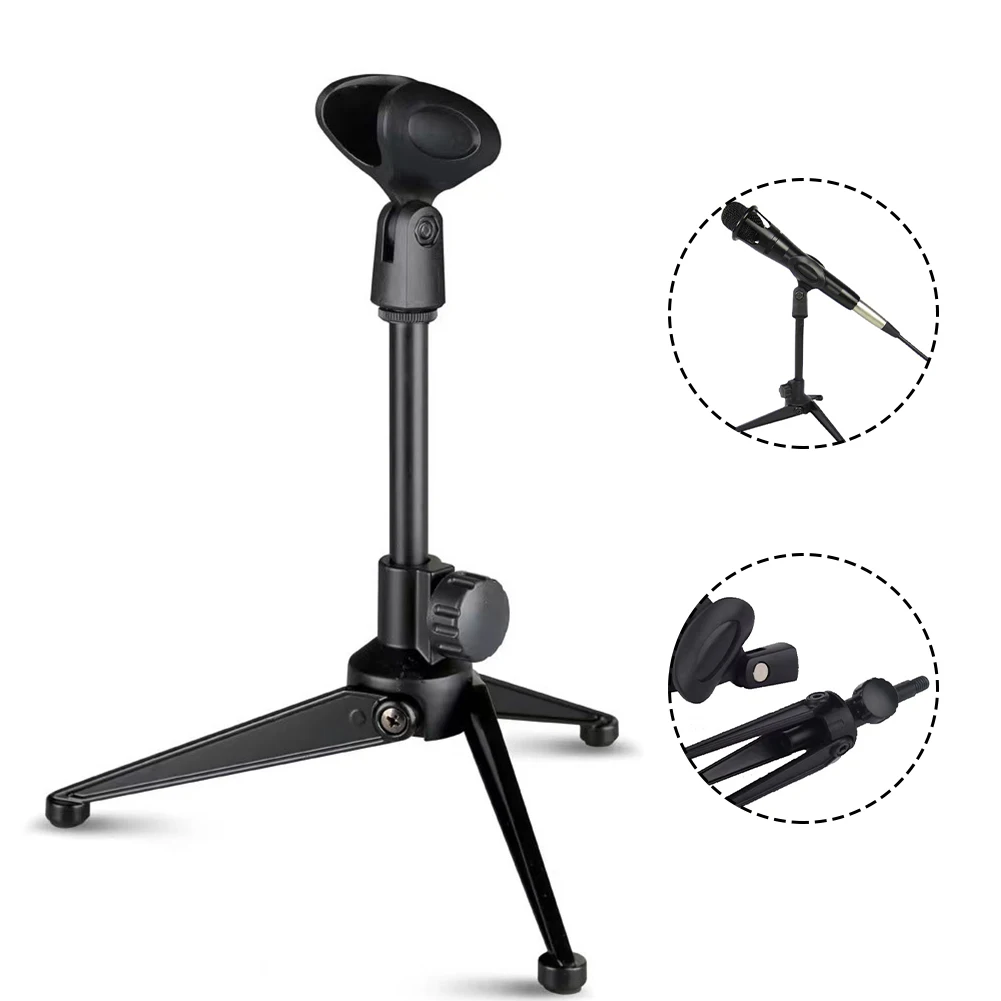 Adjustable Microphone Stand Desktop Tripod Table Stand Clip Holder Bracket Desktop Triangular Microphone Stand