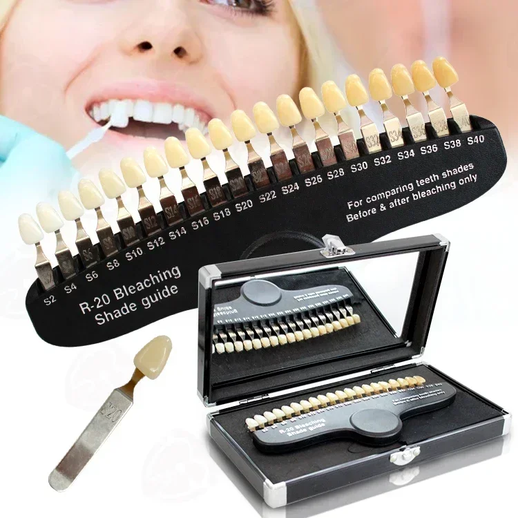 Professional Teeths Whitenings Bleachings Shade Guides/ 20 Color Cold Light Color Chart with Mirror Orals Beauty Comparison Tool
